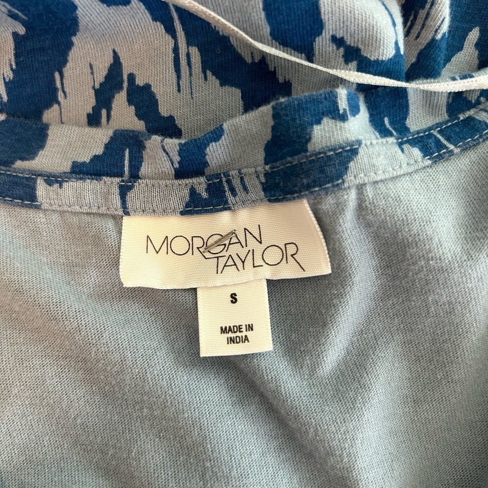 Morgan Taylor Short Sleeve Ruched Casual Jersey Knit Dress Small Blue Coastal - Picture 6 of 7